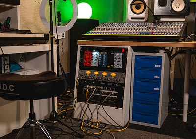 Bamm-Bamm Music Ltd. Studio B Console and Preamp Setup.